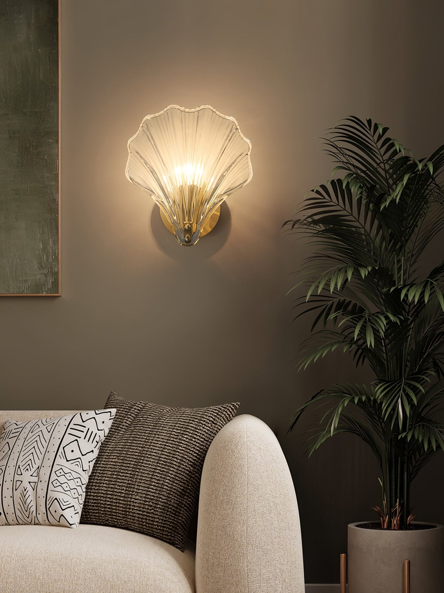 Shell Wall Light | Brass Finish, Amber & Clear Shade | Ideal for Indoor Spaces