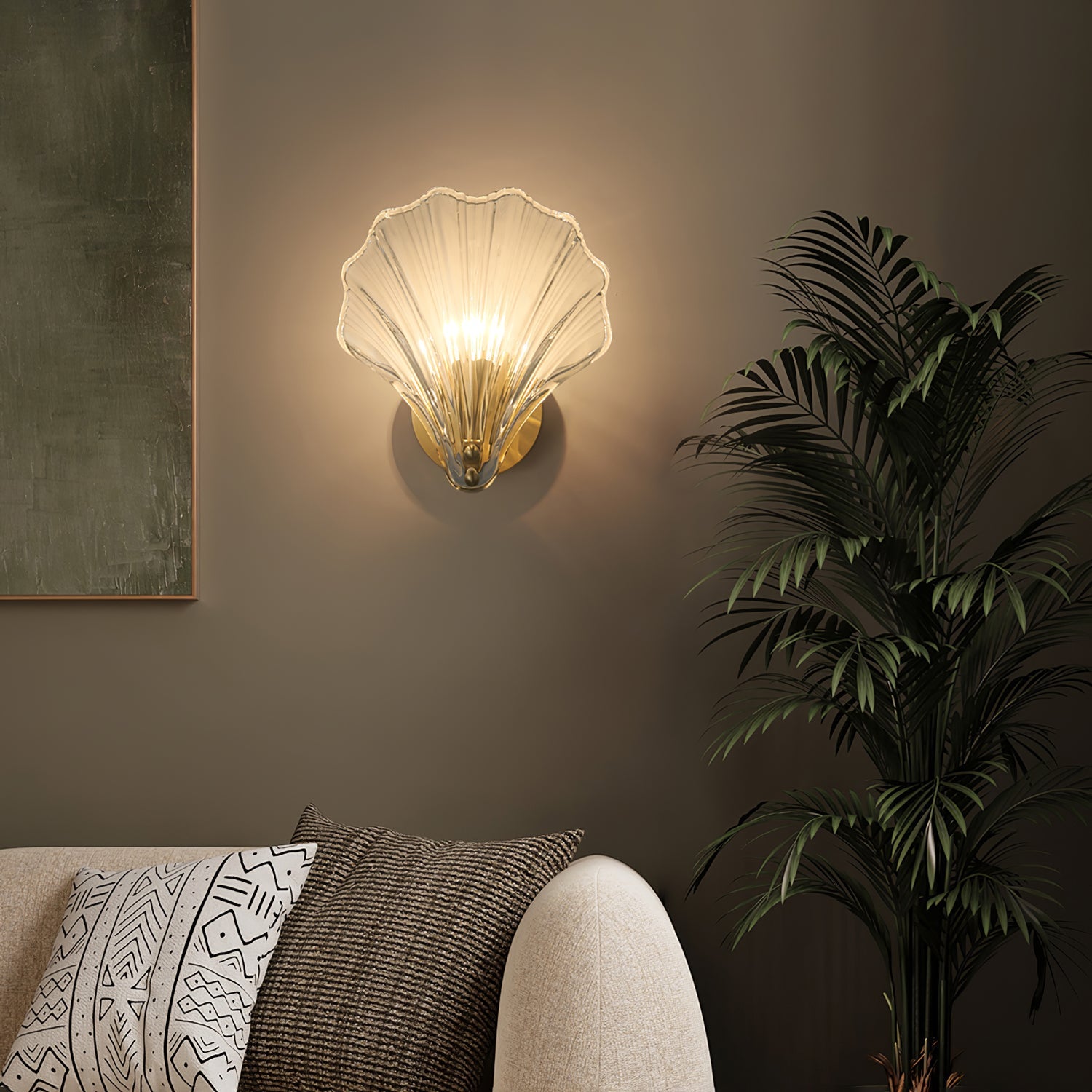 Shell Wall Light | Brass Finish, Amber & Clear Shade | Ideal for Indoor Spaces