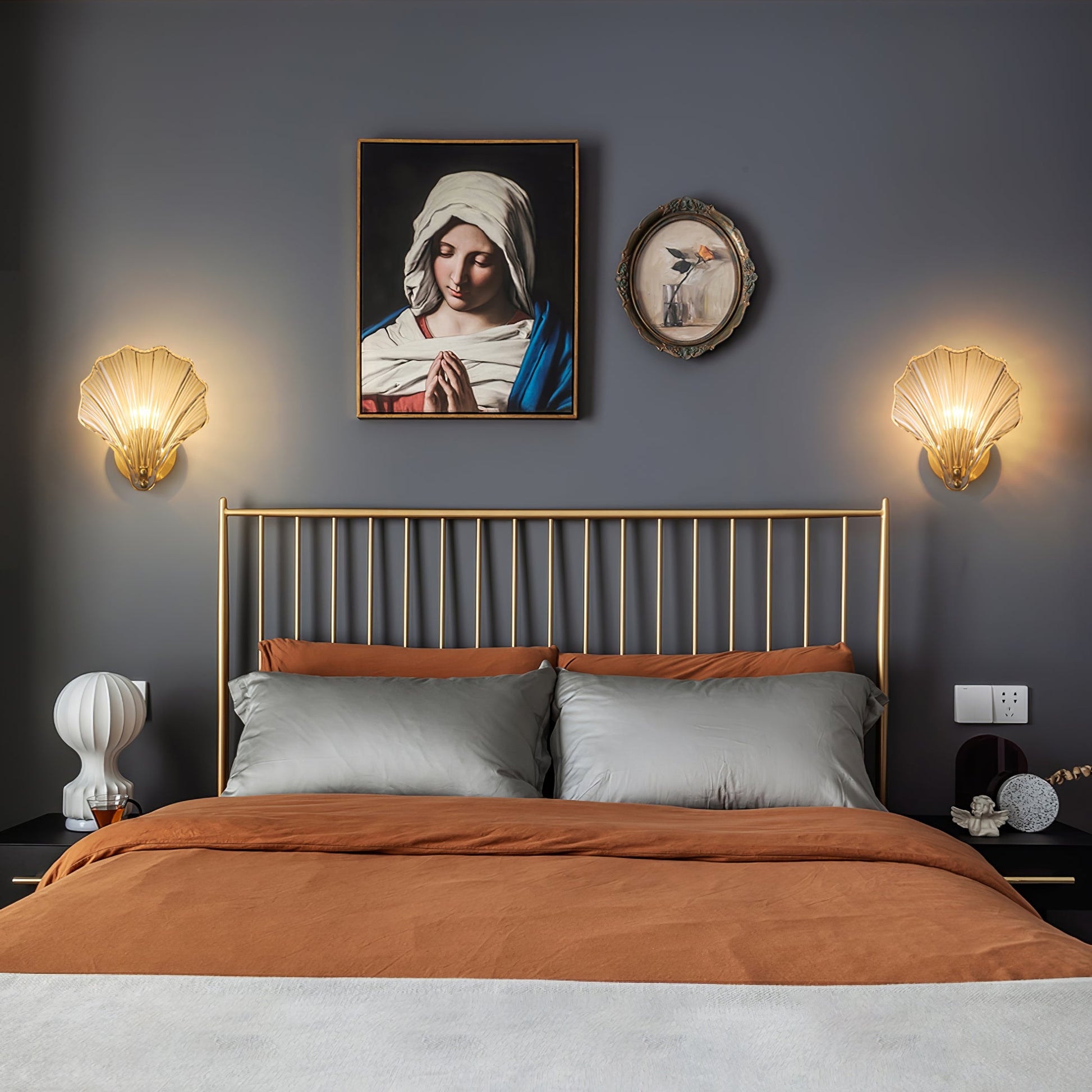 Shell Wall Light | Brass Finish, Amber & Clear Shade | Ideal for Indoor Spaces