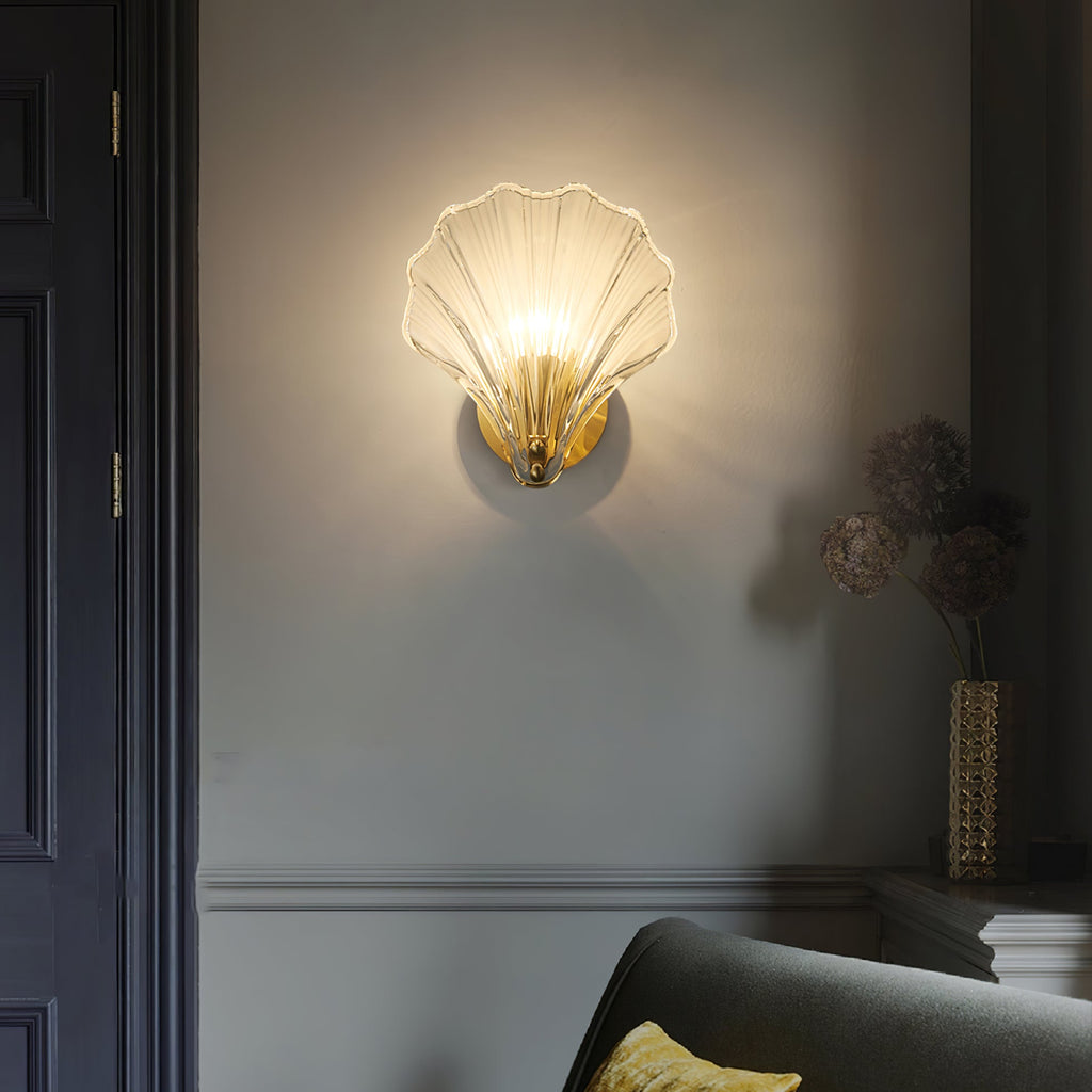Shell Wall Light | Brass Finish, Amber & Clear Shade | Ideal for Indoor Spaces