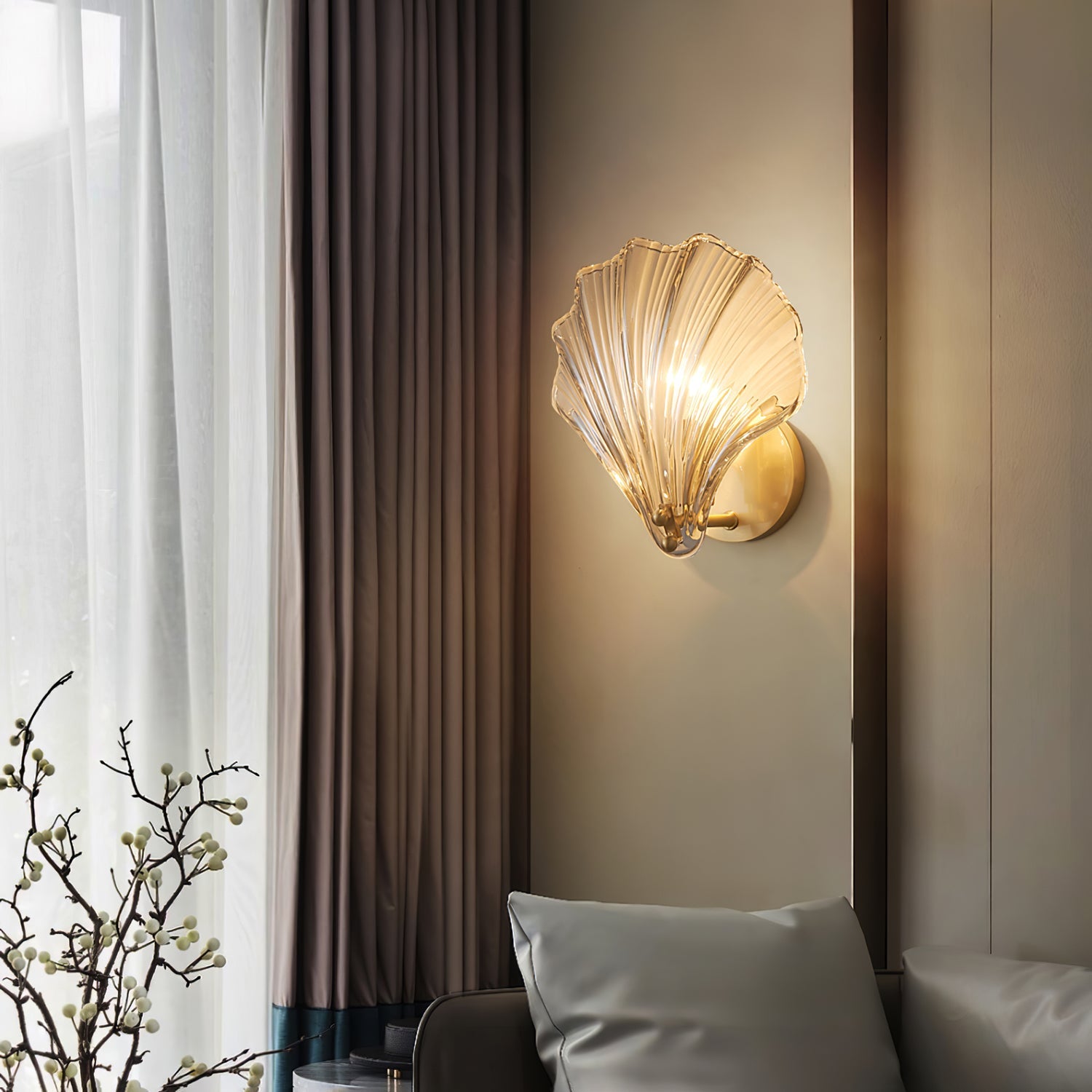 Shell Wall Light | Brass Finish, Amber & Clear Shade | Ideal for Indoor Spaces