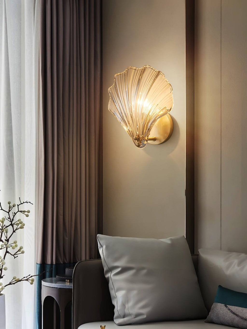 Shell Wall Light | Brass Finish, Amber & Clear Shade | Ideal for Indoor Spaces