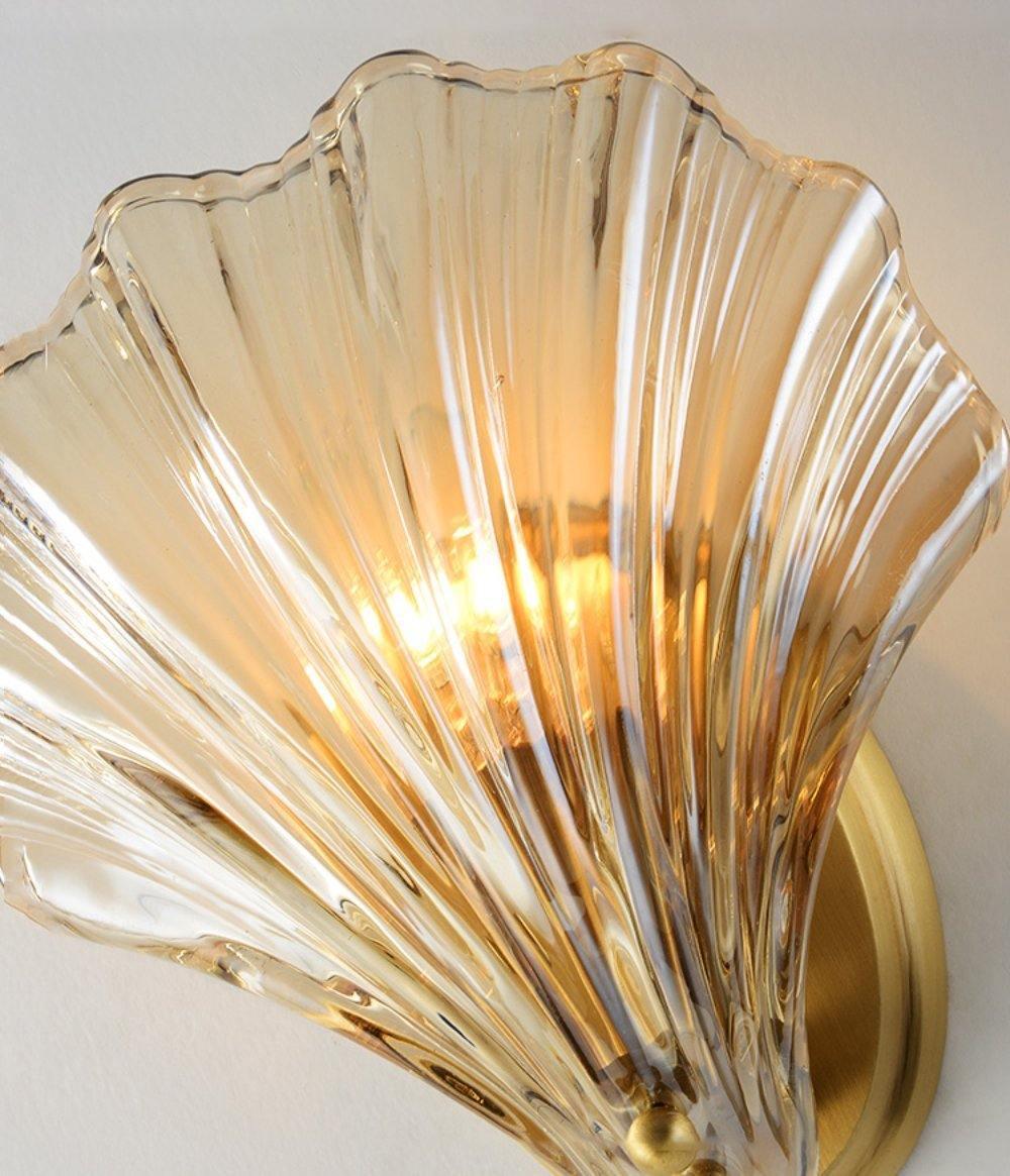 Shell Wall Light | Brass Finish, Amber & Clear Shade | Ideal for Indoor Spaces