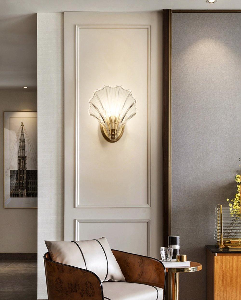 Shell Wall Light | Brass Finish, Amber & Clear Shade | Ideal for Indoor Spaces