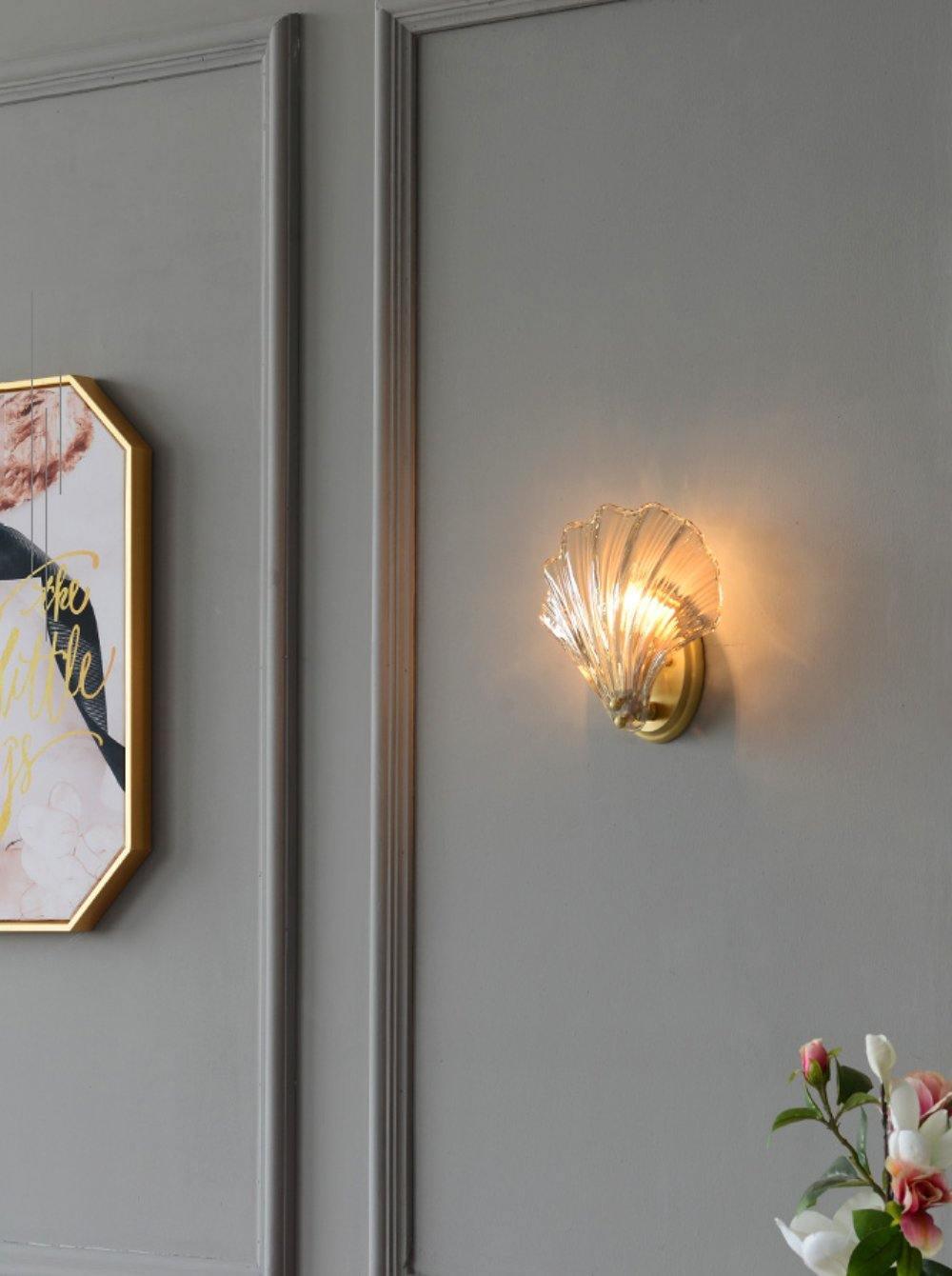 Shell Wall Light | Brass Finish, Amber & Clear Shade | Ideal for Indoor Spaces