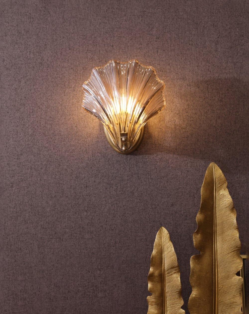 Shell Wall Light | Brass Finish, Amber & Clear Shade | Ideal for Indoor Spaces
