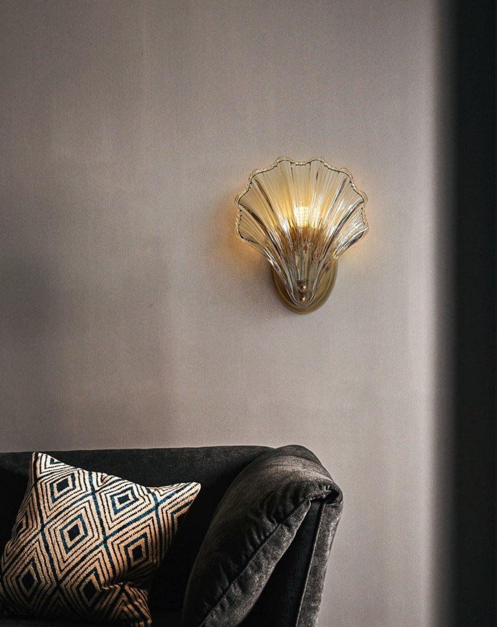 Shell Wall Light | Brass Finish, Amber & Clear Shade | Ideal for Indoor Spaces