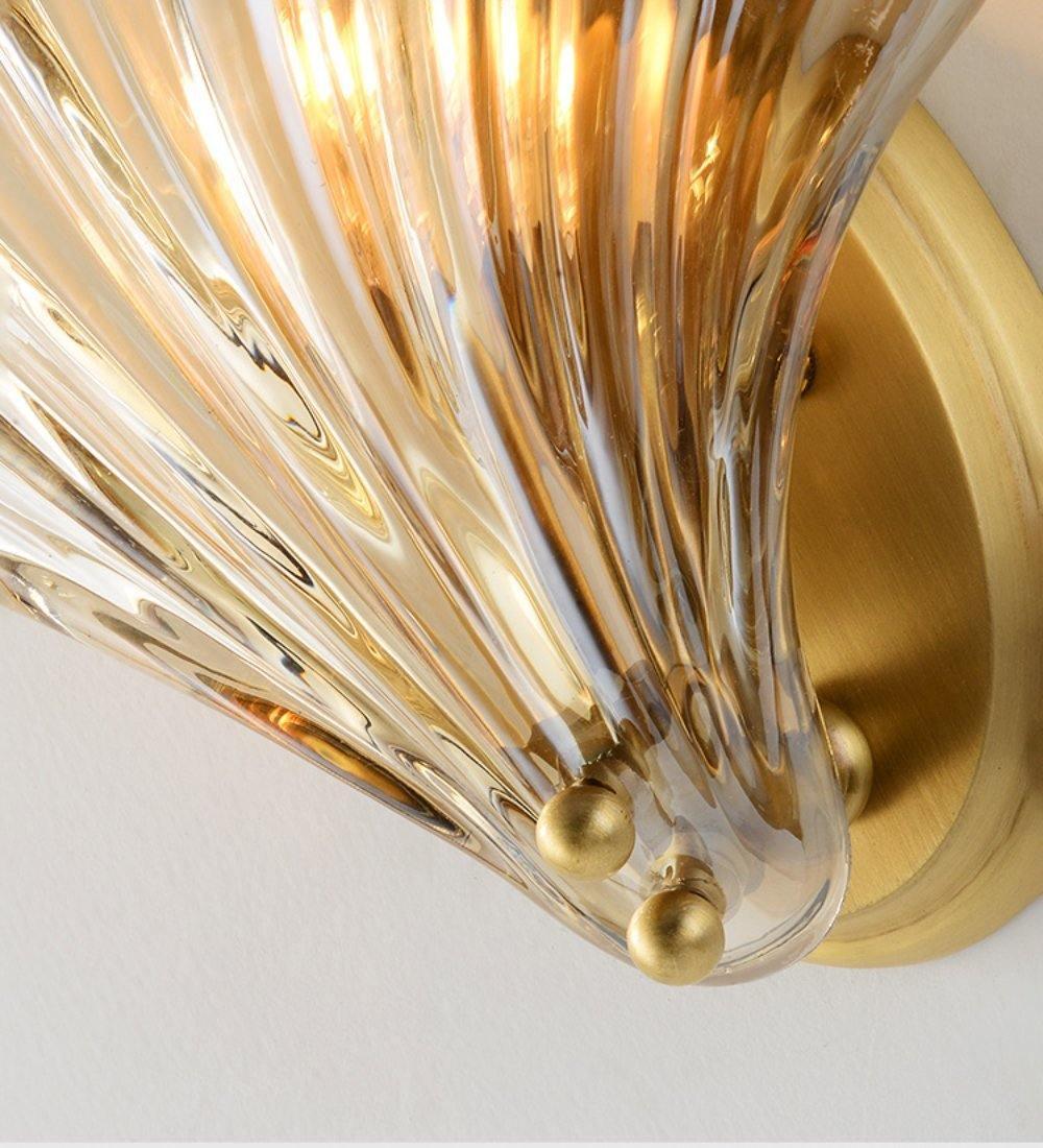 Shell Wall Light | Brass Finish, Amber & Clear Shade | Ideal for Indoor Spaces