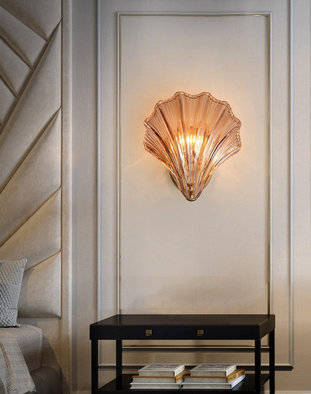 Shell Wall Light | Brass Finish, Amber & Clear Shade | Ideal for Indoor Spaces