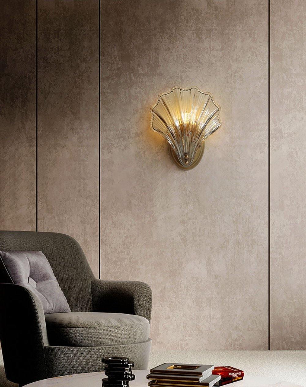 Shell Wall Light | Brass Finish, Amber & Clear Shade | Ideal for Indoor Spaces
