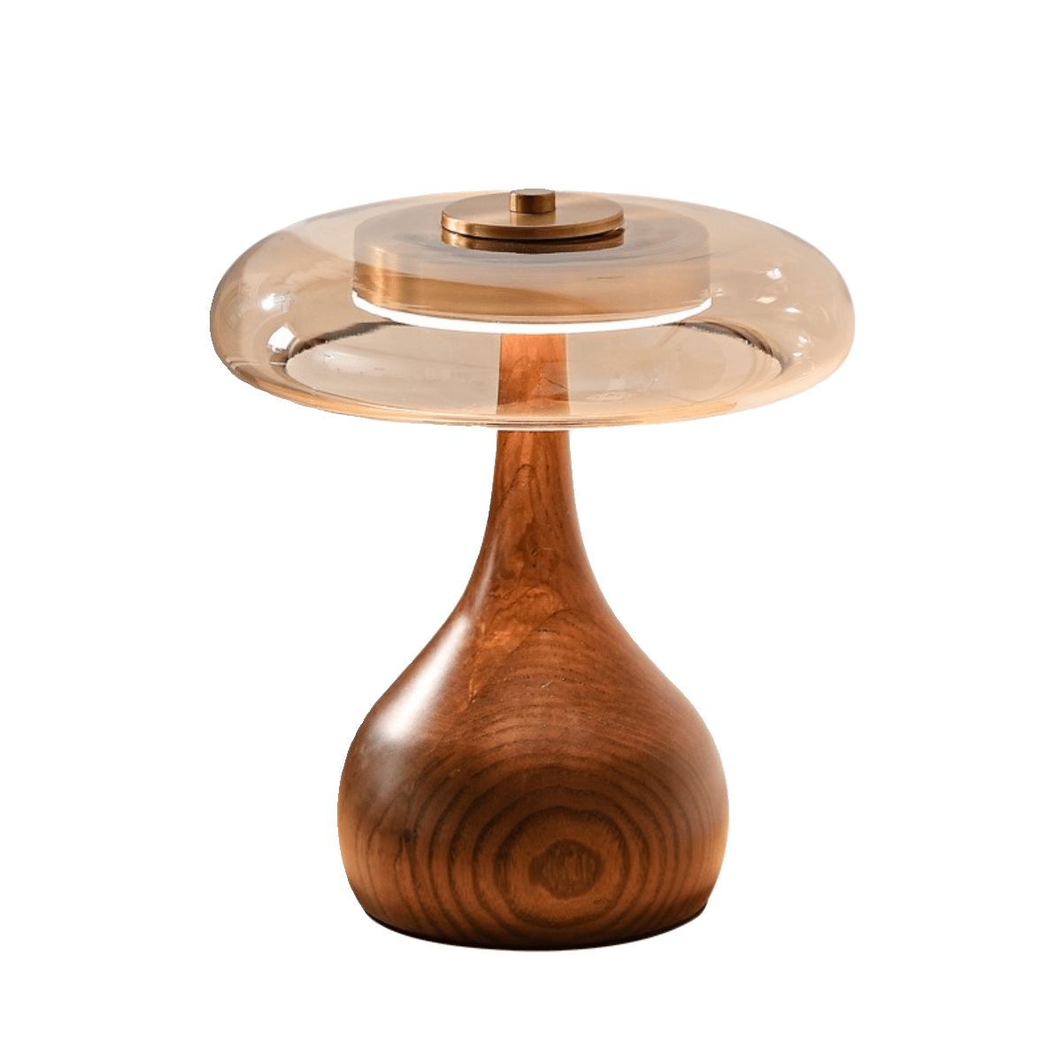 Wooden Table Lamp | Amber Glass Shade, Integrated LED & Warm Light for Indoor Use