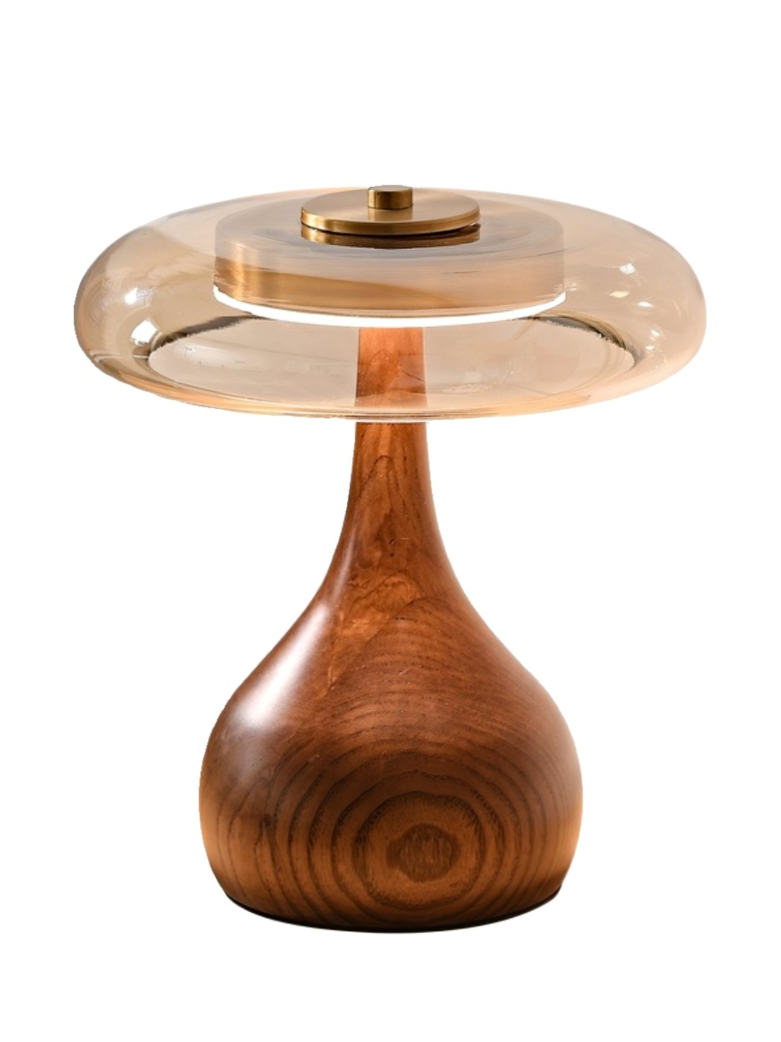 Wooden Table Lamp | Amber Glass Shade, Integrated LED & Warm Light for Indoor Use