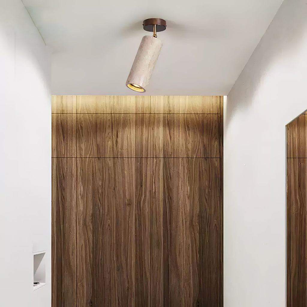 Yellow Travertine Ceiling Spotlight | Adjustable LED, Walnut Wood Mount for Contemporary Interiors