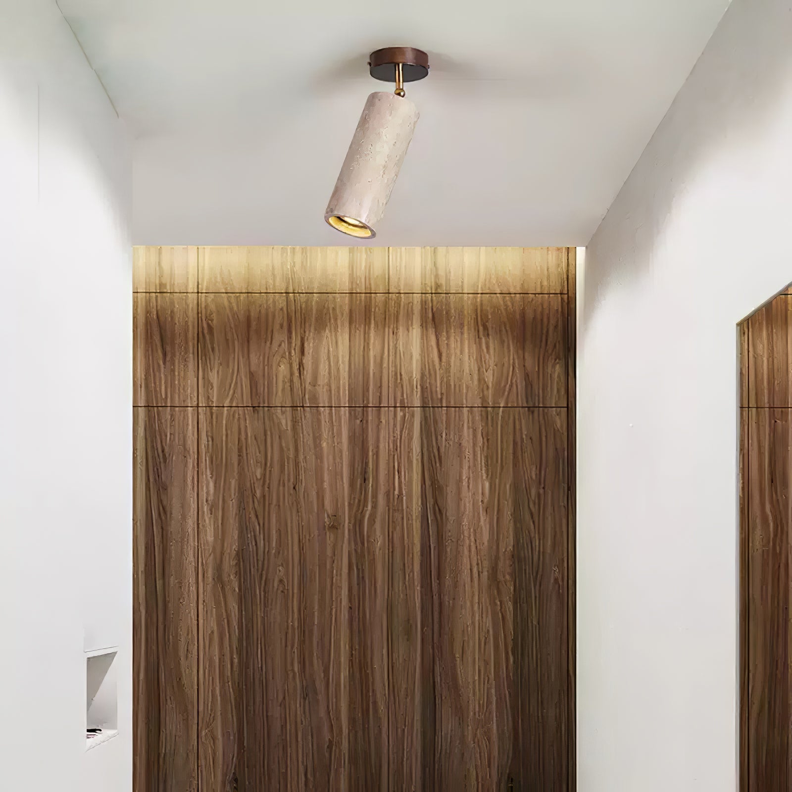 Yellow Travertine Ceiling Spotlight | Adjustable LED, Walnut Wood Mount for Contemporary Interiors