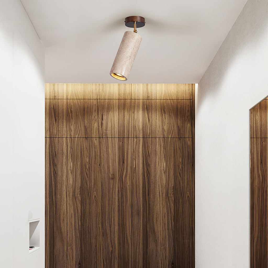 Yellow Travertine Ceiling Spotlight | Adjustable LED, Walnut Wood Mount for Contemporary Interiors