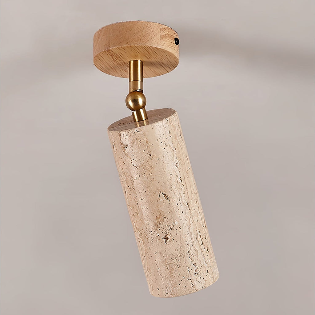Yellow Travertine Ceiling Spotlight | Adjustable LED, Walnut Wood Mount for Contemporary Interiors