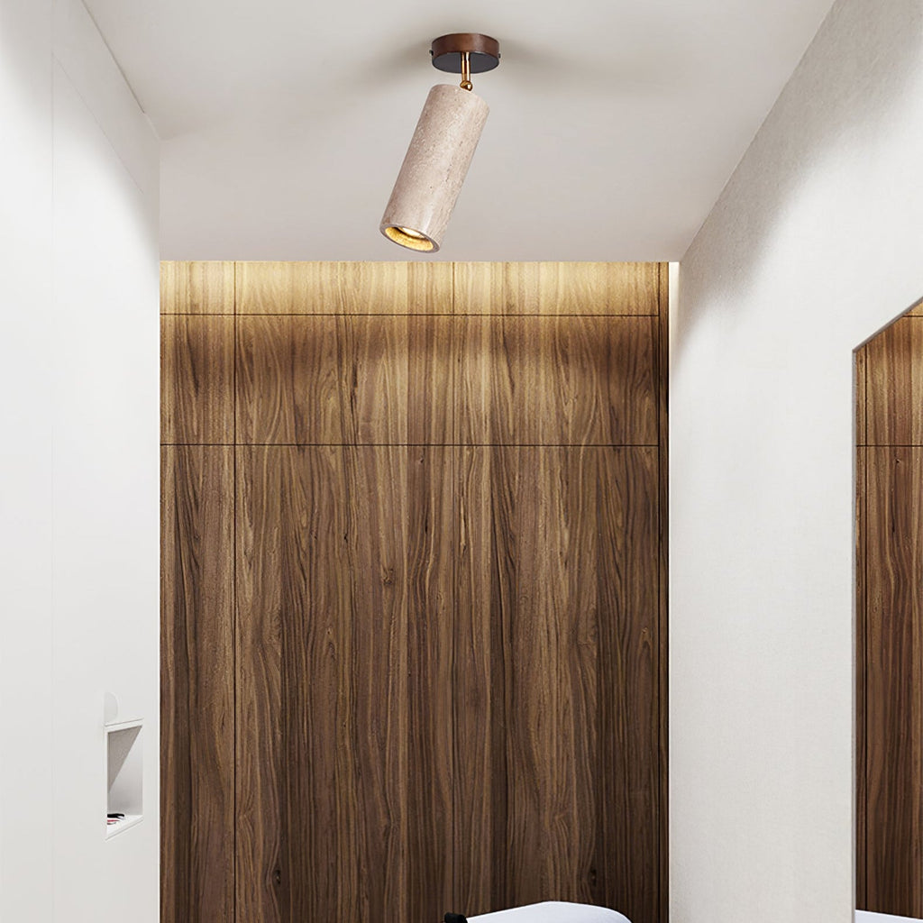 Yellow Travertine Ceiling Spotlight | Adjustable LED, Walnut Wood Mount for Contemporary Interiors
