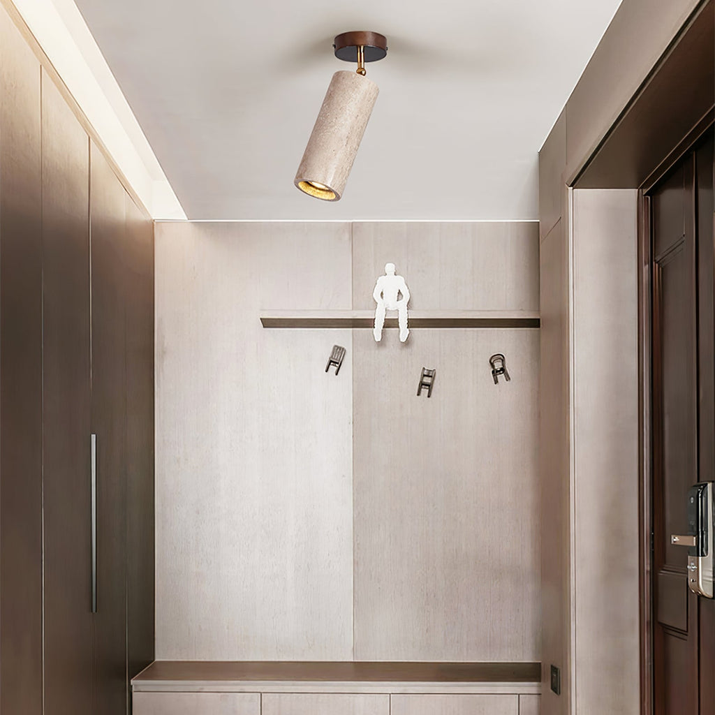 Yellow Travertine Ceiling Spotlight | Adjustable LED, Walnut Wood Mount for Contemporary Interiors