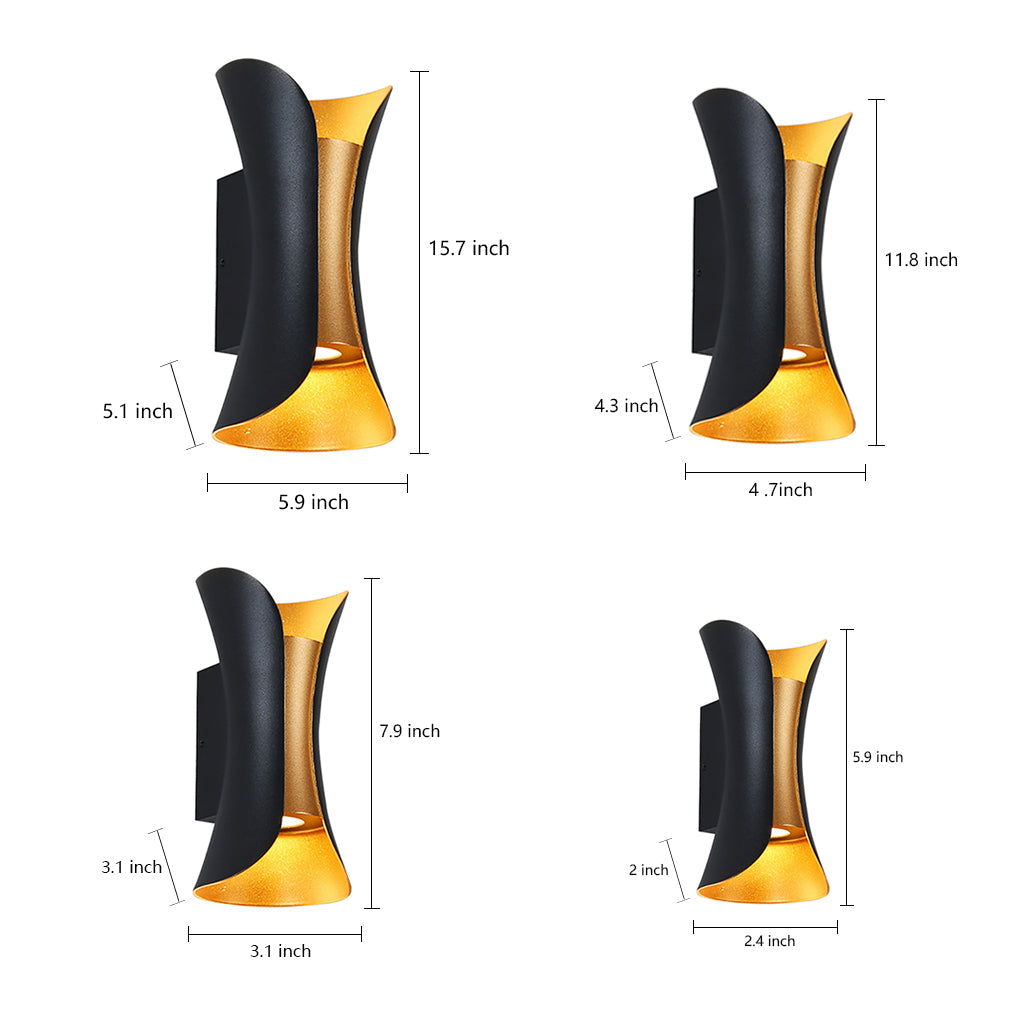 LED Waterproof Outdoor Wall Lights - Modern Curved Up and Down Lighting for Patios, Gardens, and Entryways