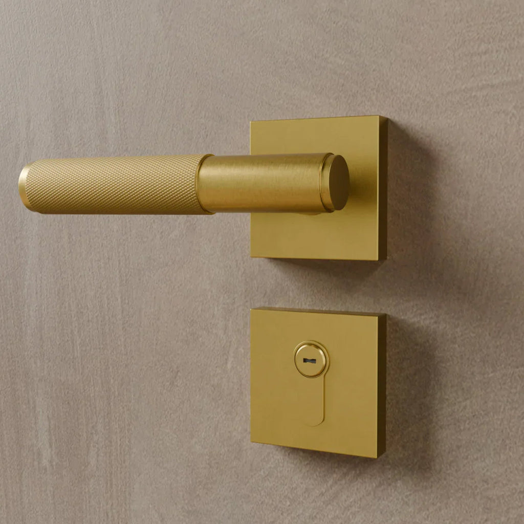 Brass Door Handle | Knurled Grip, Square & Round Rosette Options for Modern Interior Design