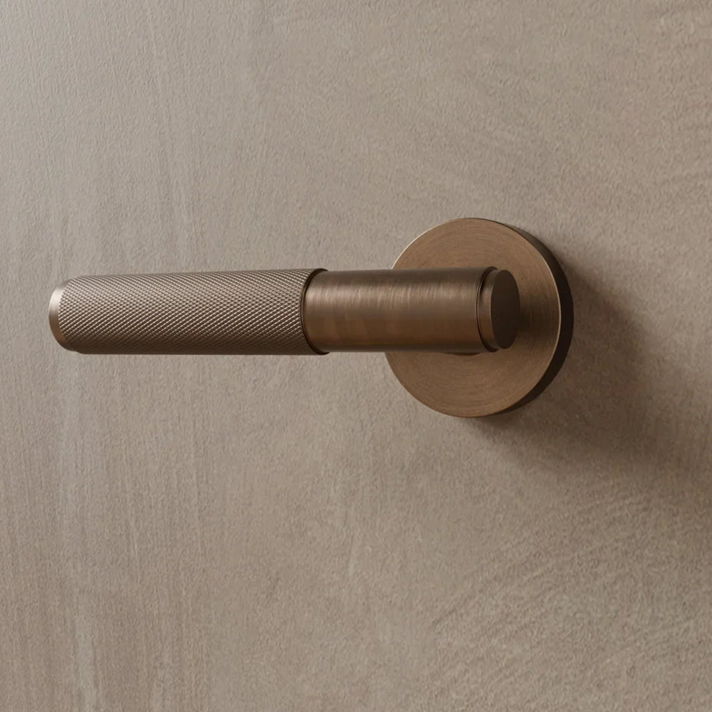 Brass Door Handle | Knurled Grip, Square & Round Rosette Options for Modern Interior Design