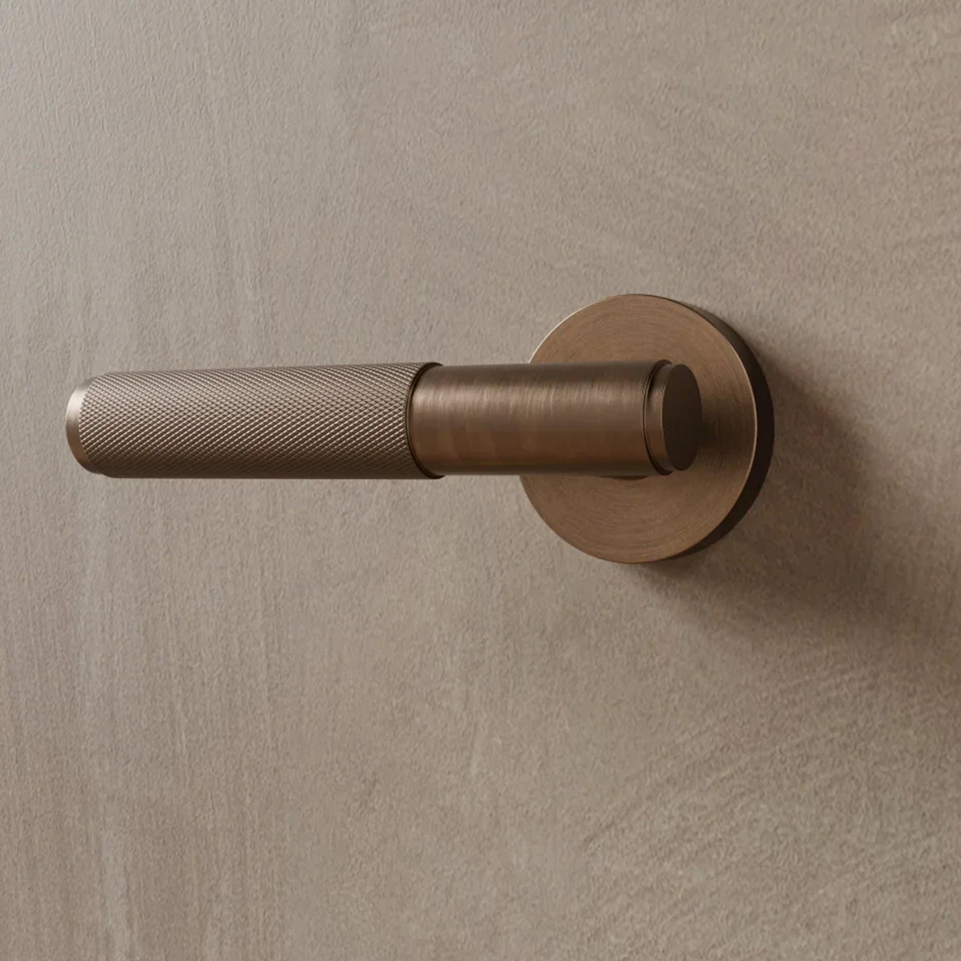 Brass Door Handle | Knurled Grip, Square & Round Rosette Options for Modern Interior Design