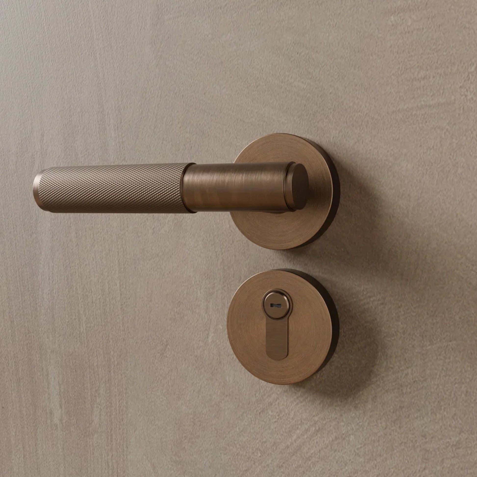 Brass Door Handle | Knurled Grip, Square & Round Rosette Options for Modern Interior Design