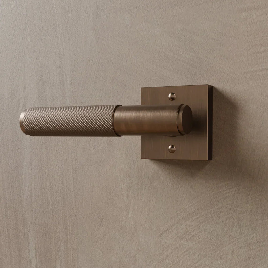 Brass Door Handle | Knurled Grip, Square & Round Rosette Options for Modern Interior Design