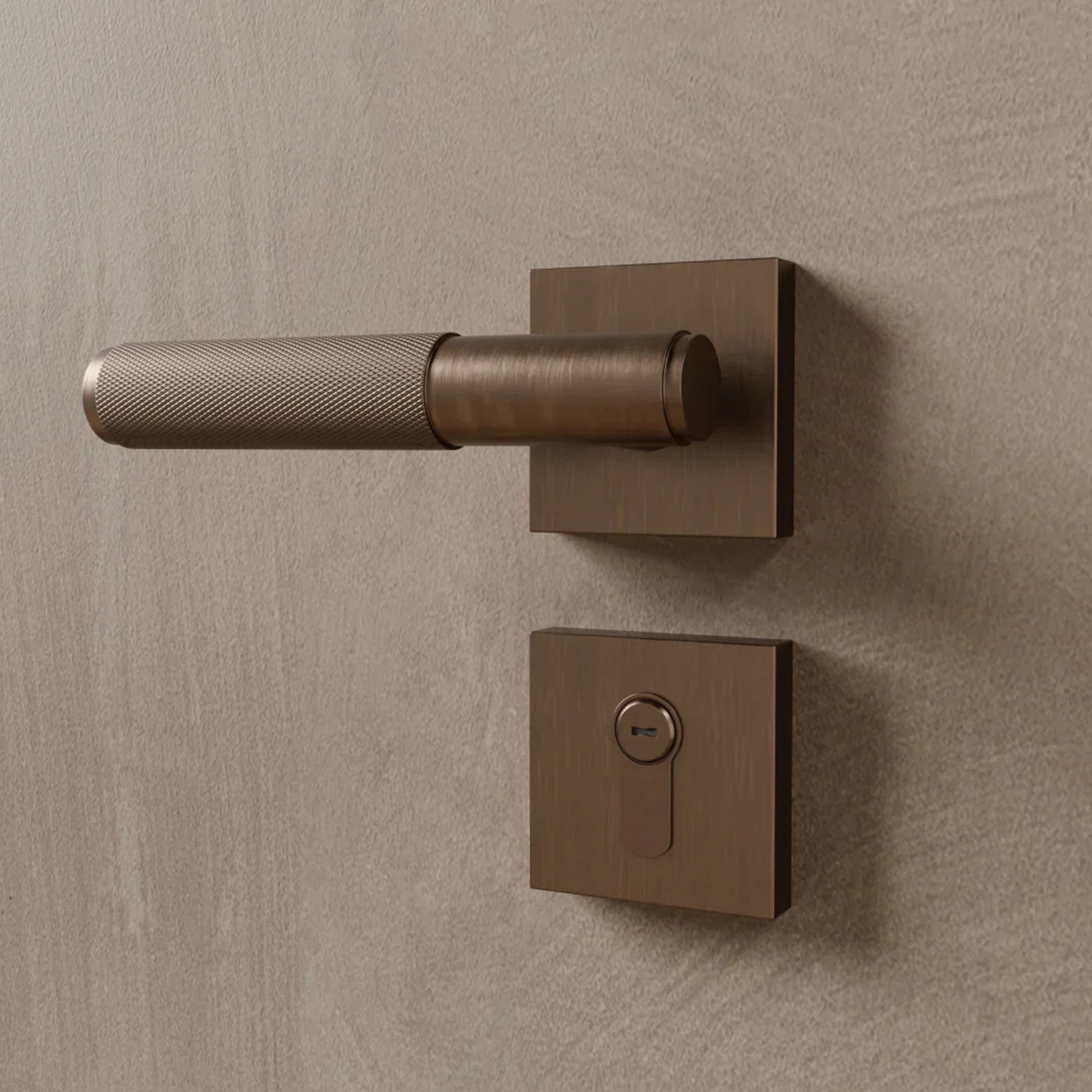 Brass Door Handle | Knurled Grip, Square & Round Rosette Options for Modern Interior Design