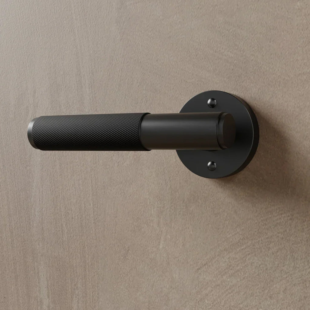 Brass Door Handle | Knurled Grip, Square & Round Rosette Options for Modern Interior Design