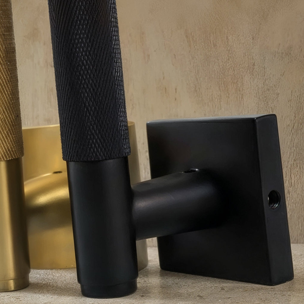 Brass Door Handle | Knurled Grip, Square & Round Rosette Options for Modern Interior Design