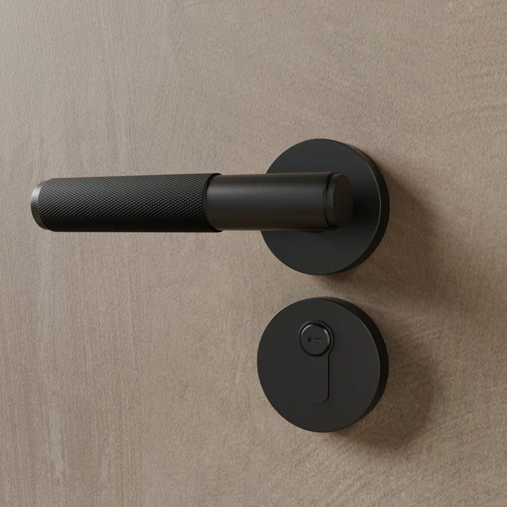 Brass Door Handle | Knurled Grip, Square & Round Rosette Options for Modern Interior Design