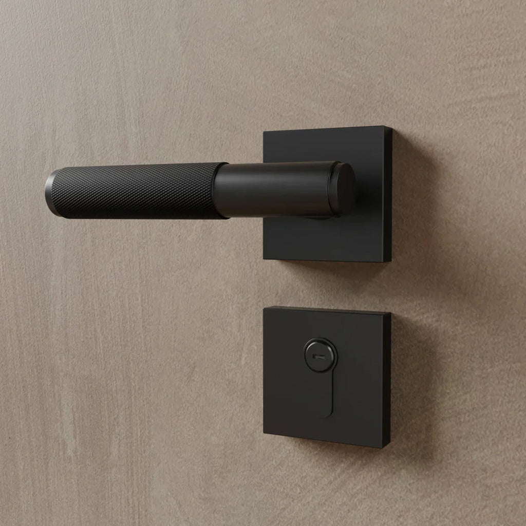 Brass Door Handle | Knurled Grip, Square & Round Rosette Options for Modern Interior Design