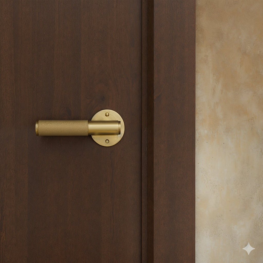 Brass Door Handle | Knurled Grip, Square & Round Rosette Options for Modern Interior Design