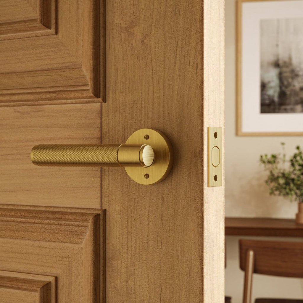 Brass Door Handle | Knurled Grip, Square & Round Rosette Options for Modern Interior Design