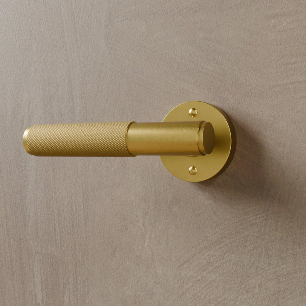 Brass Door Handle | Knurled Grip, Square & Round Rosette Options for Modern Interior Design