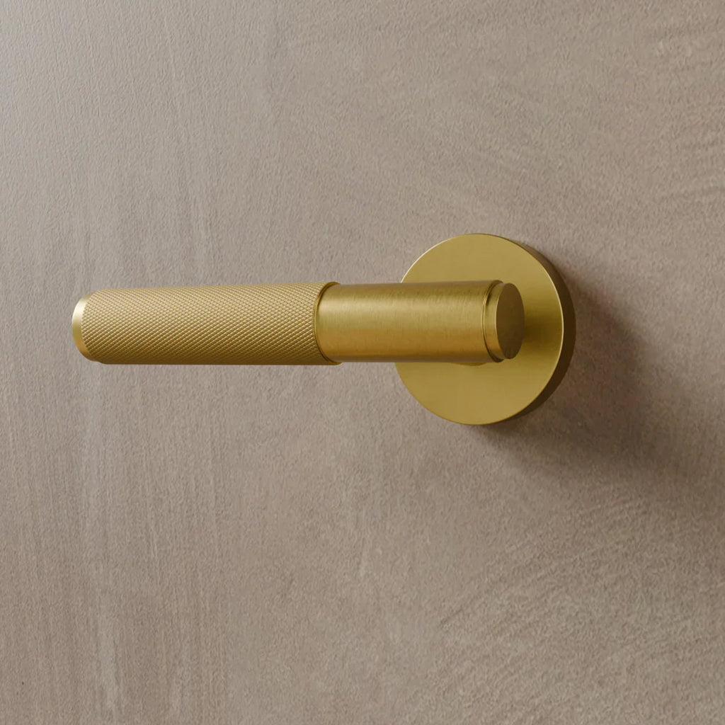 Brass Door Handle | Knurled Grip, Square & Round Rosette Options for Modern Interior Design