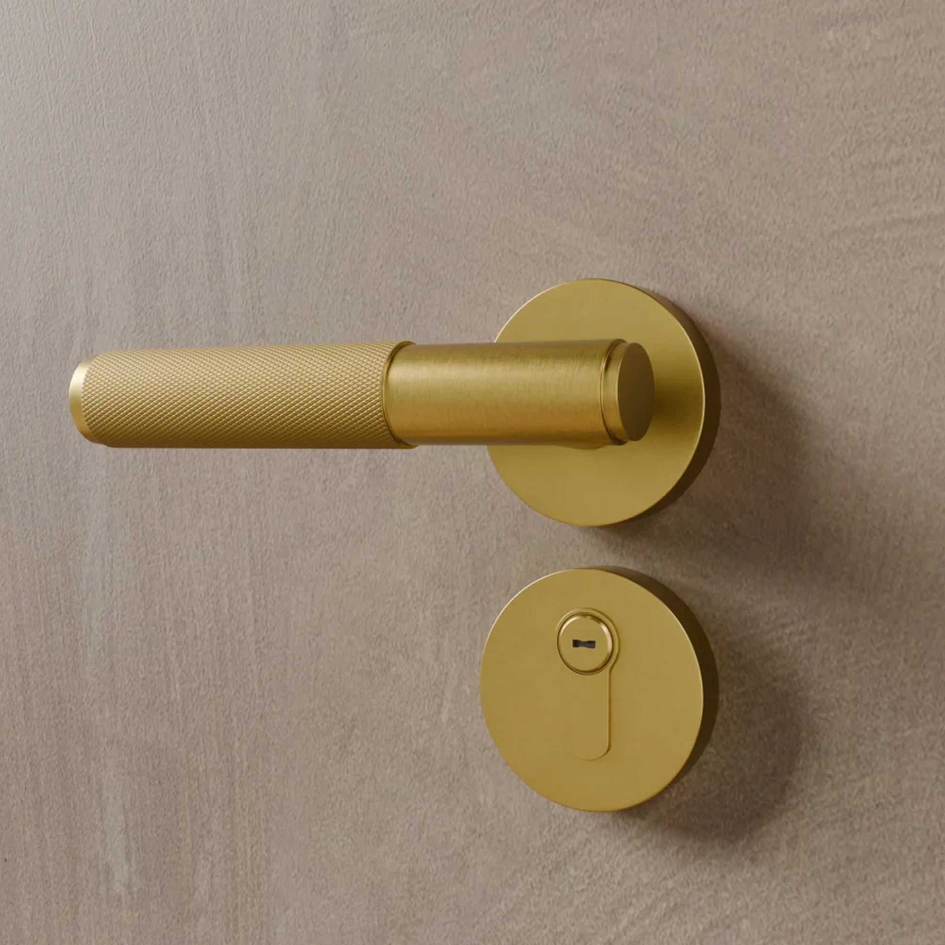 Brass Door Handle | Knurled Grip, Square & Round Rosette Options for Modern Interior Design