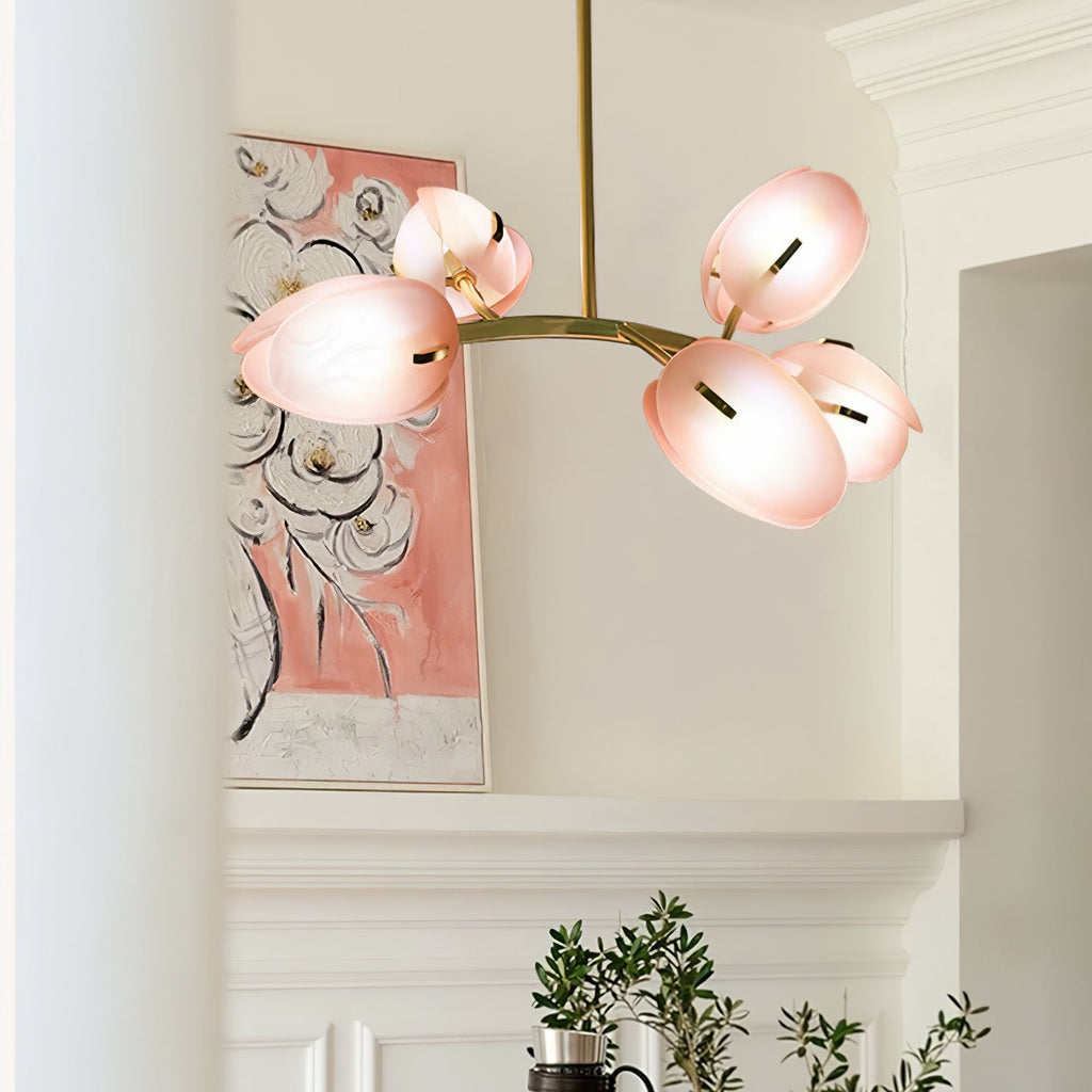 Tulip Bud Chandelier | Hand-Blown Glass, Gold Finish & Ideal for Indoor Spaces