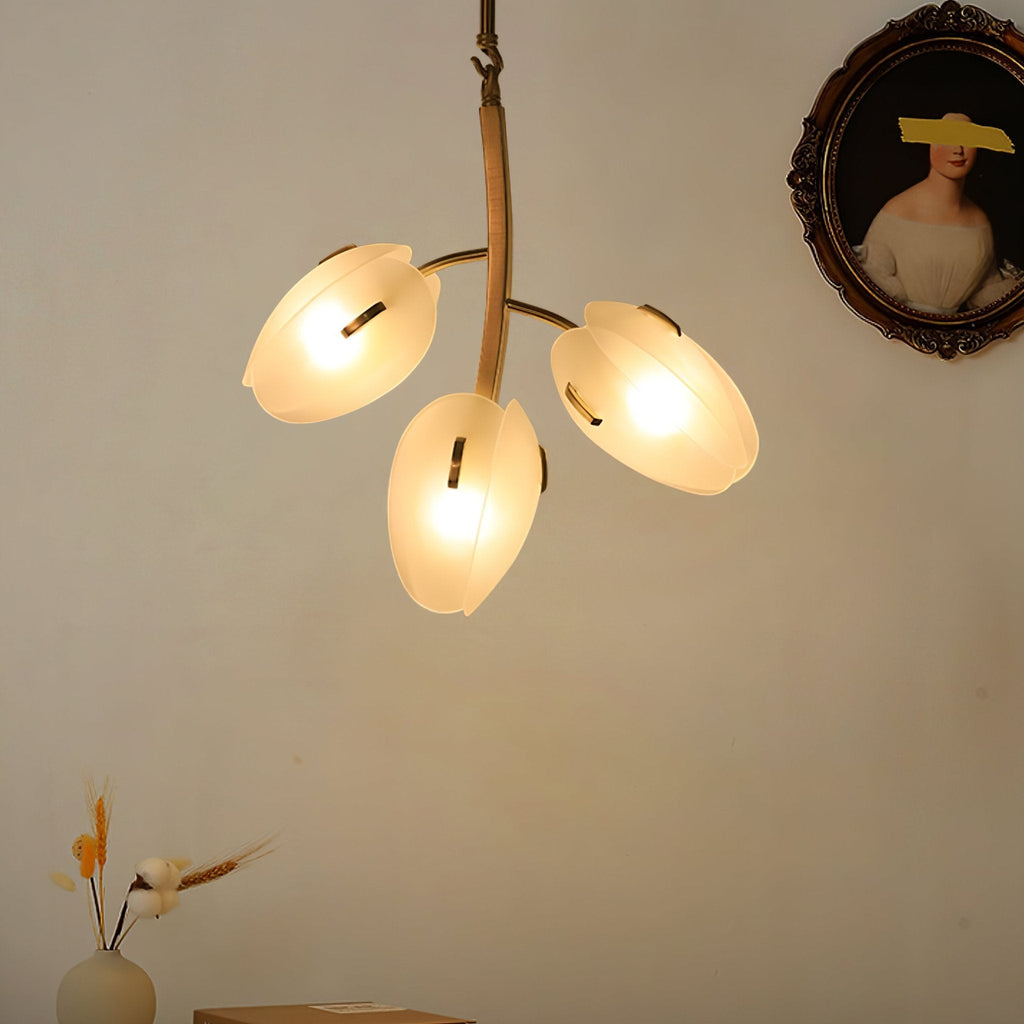 Tulip Bud Chandelier | Hand-Blown Glass, Gold Finish & Ideal for Indoor Spaces