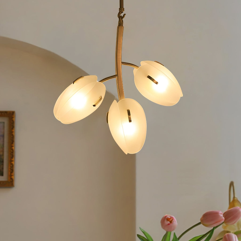 Tulip Bud Chandelier | Hand-Blown Glass, Gold Finish & Ideal for Indoor Spaces