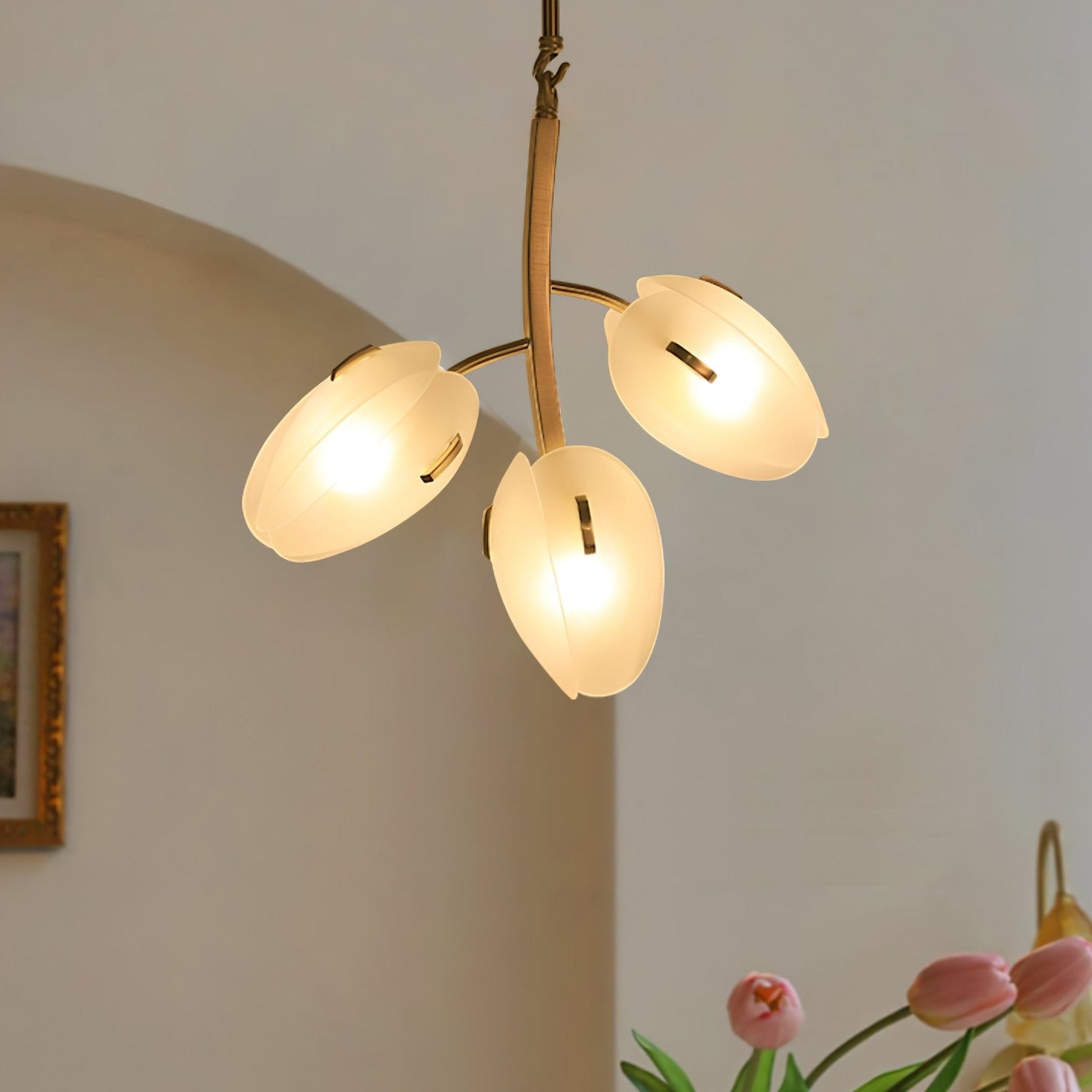 Tulip Bud Chandelier | Hand-Blown Glass, Gold Finish & Ideal for Indoor Spaces