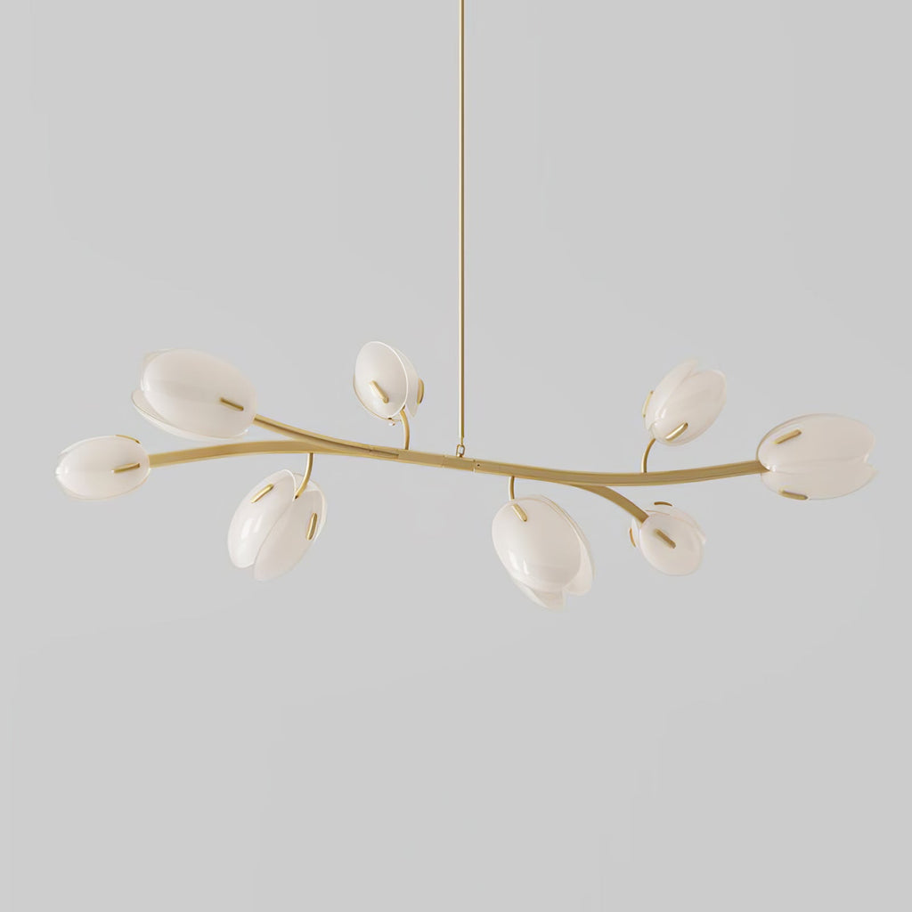Tulip Bud Chandelier | Hand-Blown Glass, Gold Finish & Ideal for Indoor Spaces