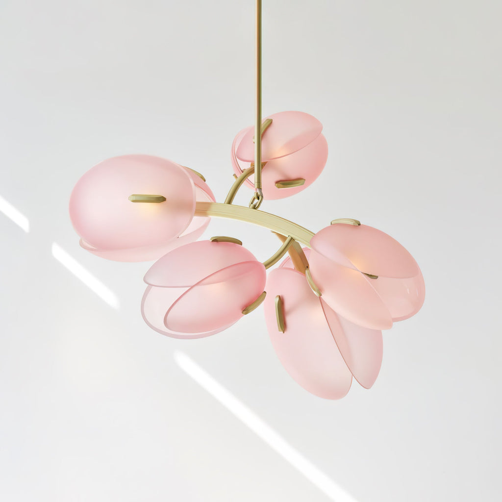 Tulip Bud Chandelier | Hand-Blown Glass, Gold Finish & Ideal for Indoor Spaces