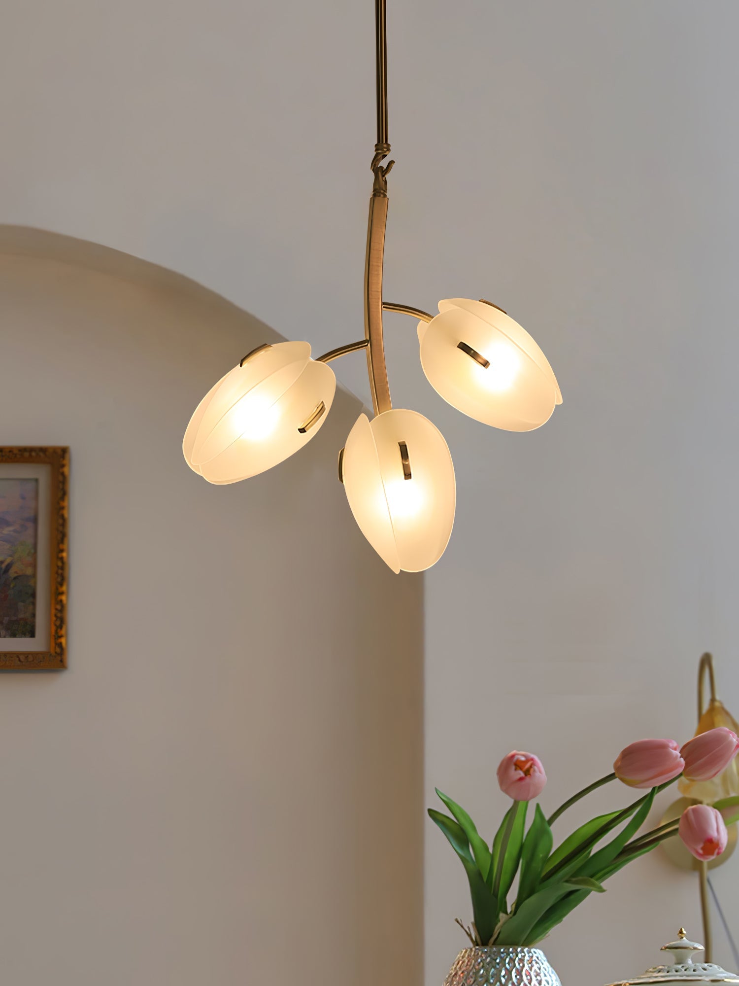 Tulip Bud Chandelier | Hand-Blown Glass, Gold Finish & Ideal for Indoor Spaces