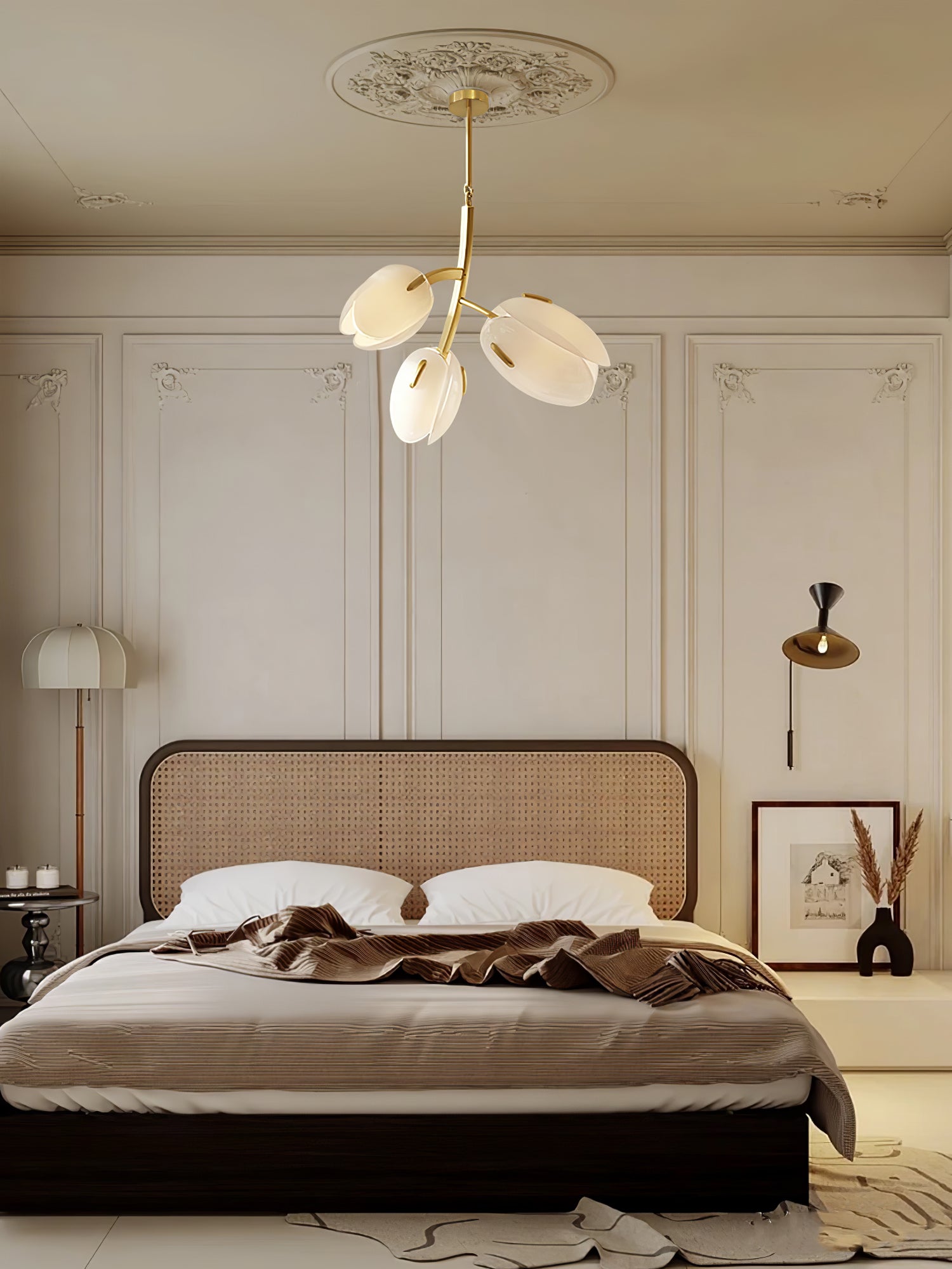 Tulip Bud Chandelier | Hand-Blown Glass, Gold Finish & Ideal for Indoor Spaces