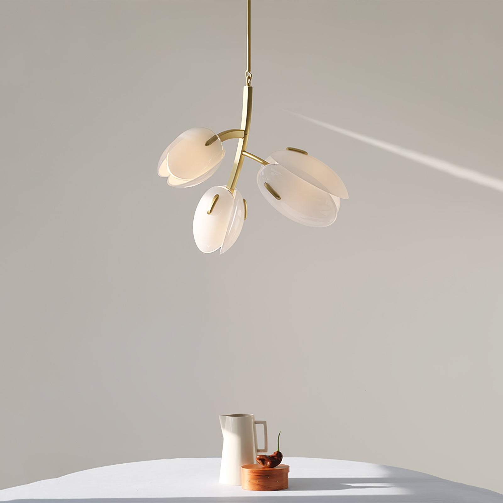 Tulip Bud Chandelier | Hand-Blown Glass, Gold Finish & Ideal for Indoor Spaces