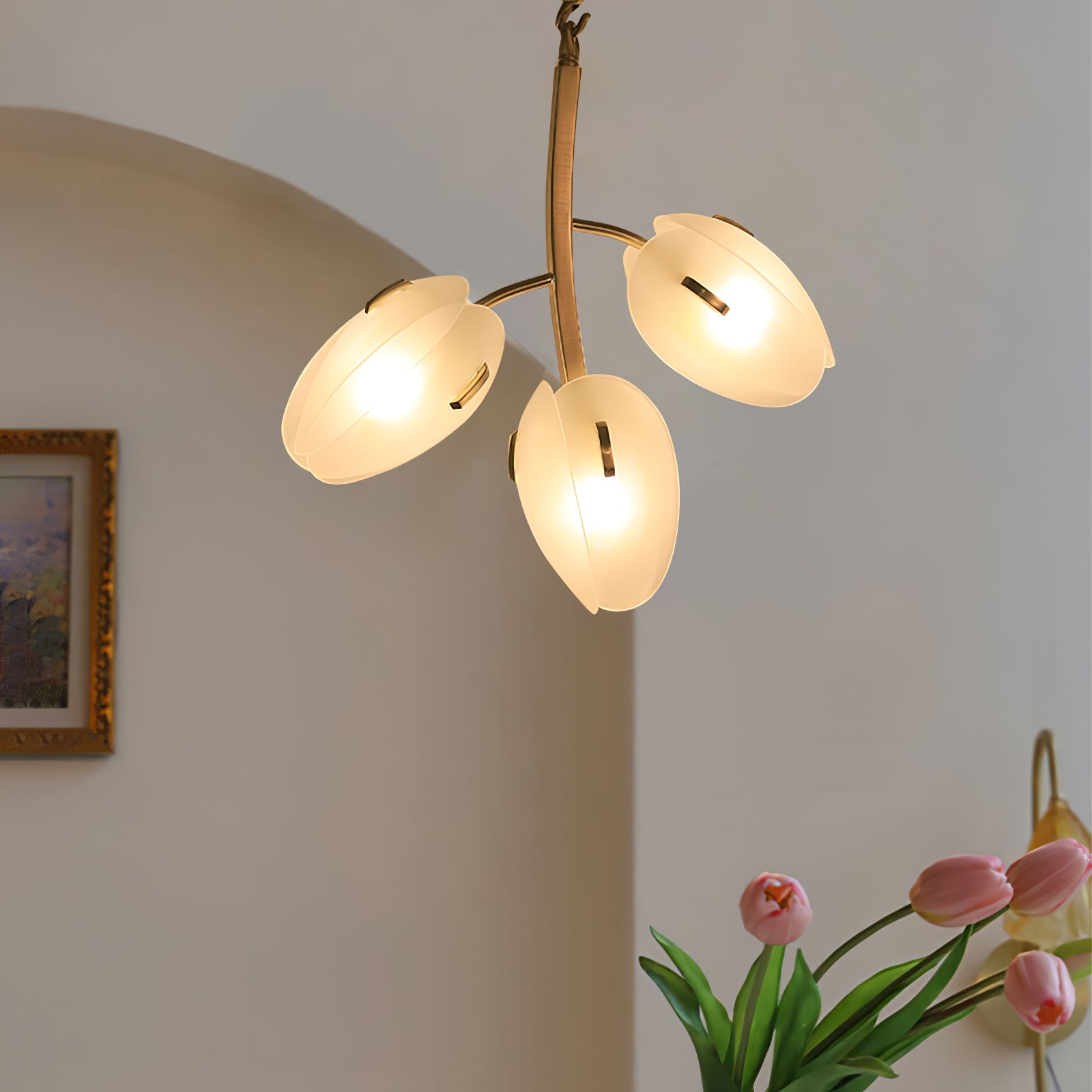 Tulip Bud Chandelier | Hand-Blown Glass, Gold Finish & Ideal for Indoor Spaces