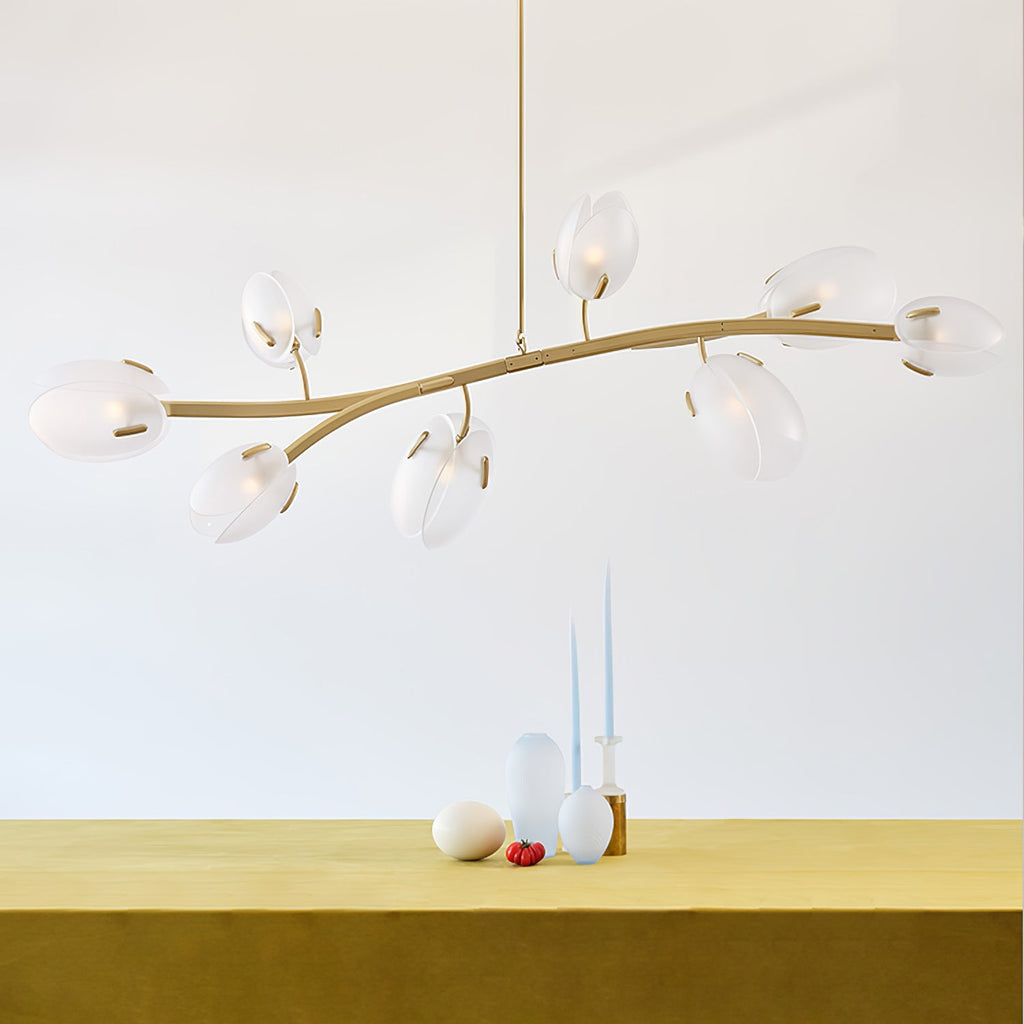 Tulip Bud Chandelier | Hand-Blown Glass, Gold Finish & Ideal for Indoor Spaces