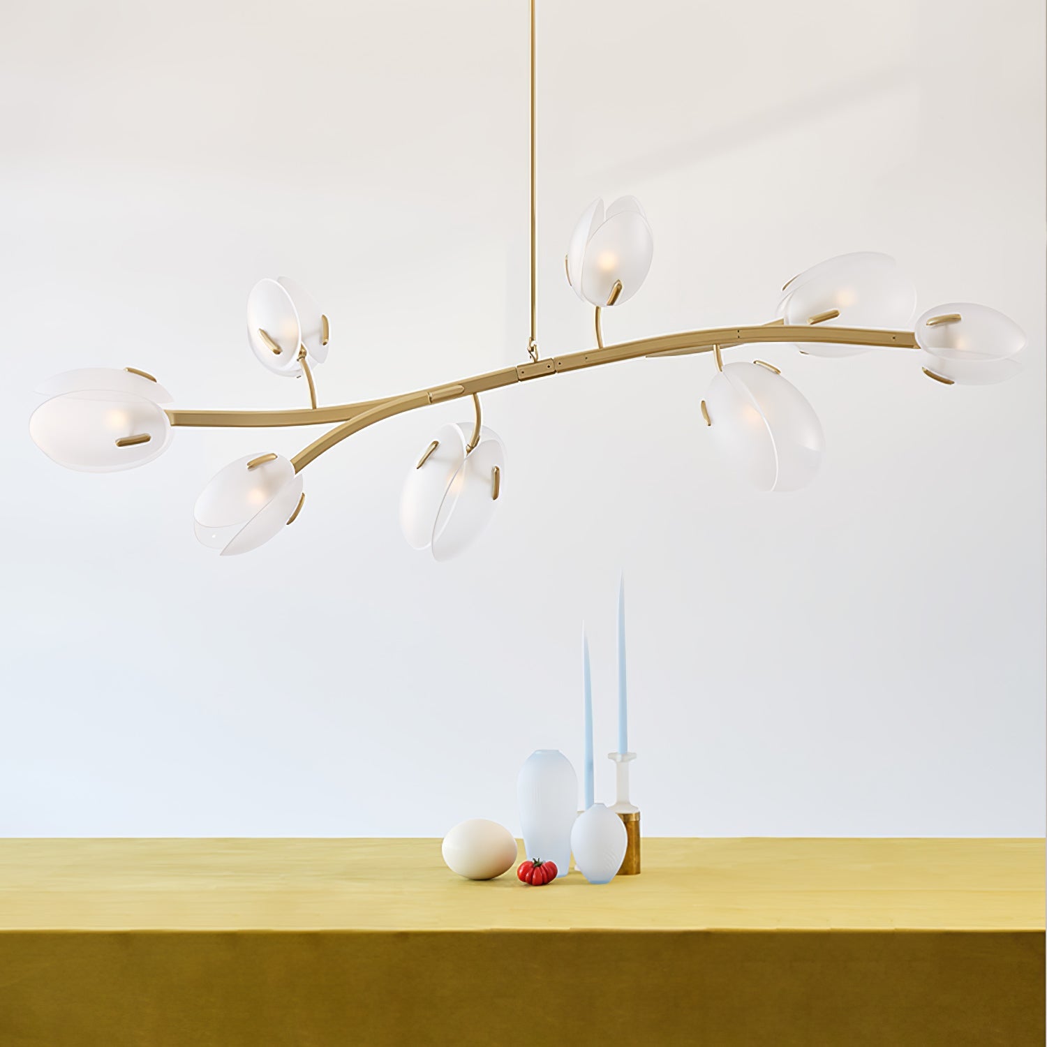 Tulip Bud Chandelier | Hand-Blown Glass, Gold Finish & Ideal for Indoor Spaces